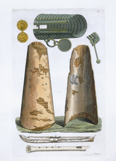 التحف الفايكينغ من متحف Elsevir ، الدنمارك ، من "Le Costume Ancien et Moderne" لجول فيراريو ، تم نشره في 1820s-30s بواسطة فيتوريو رينيري